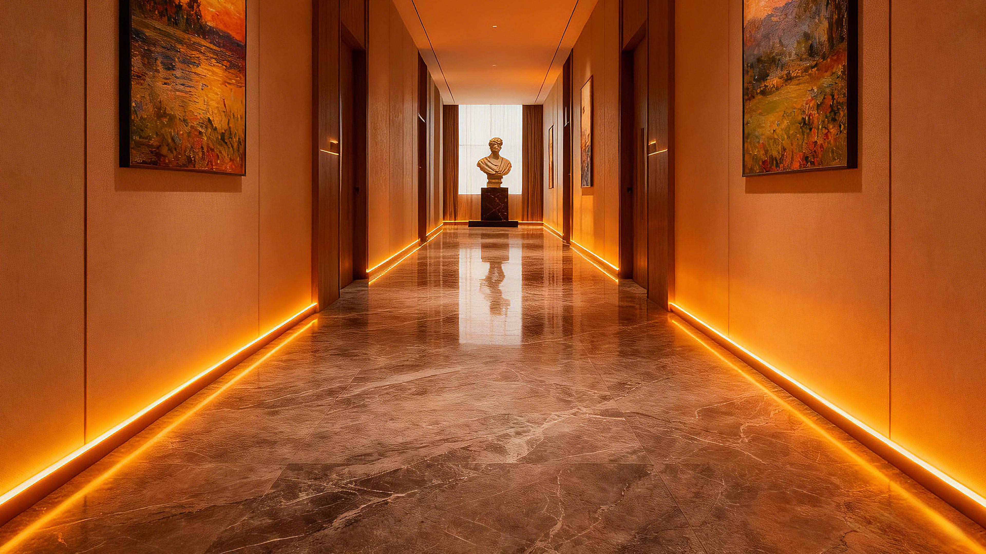 High-end interior decoration scene featuring Mrs. Alu aluminum wall systems and decorative profiles